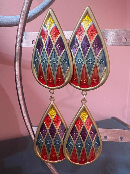 Jewelry - Bold Harlequin Teardrop Statement Earrings